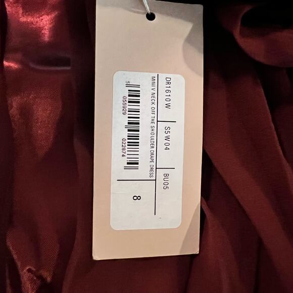 NWT Christopher Kane Runway Off Shoulder V-Neck Mini Dress Burgundy Sz 8 - Picture 8 of 8